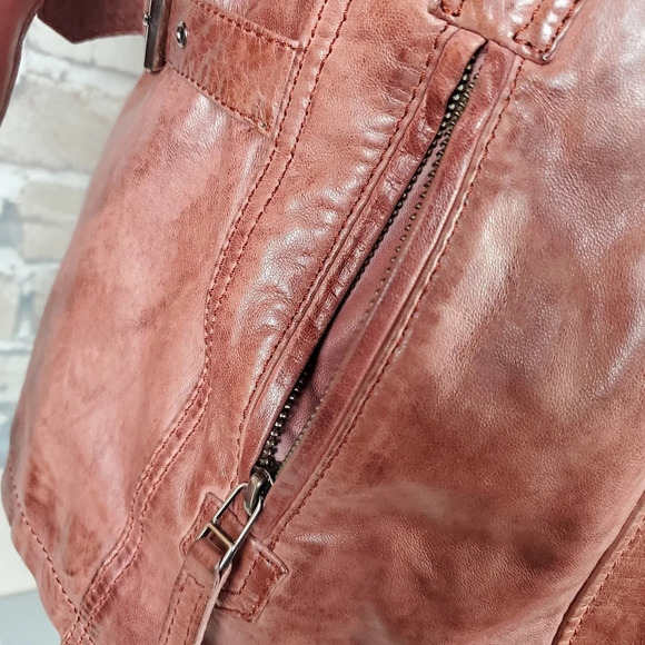 Di Capra Int Moto  Leather Jacket Mottled Two Tone Oxblood Size Small - Picture 6 of 16